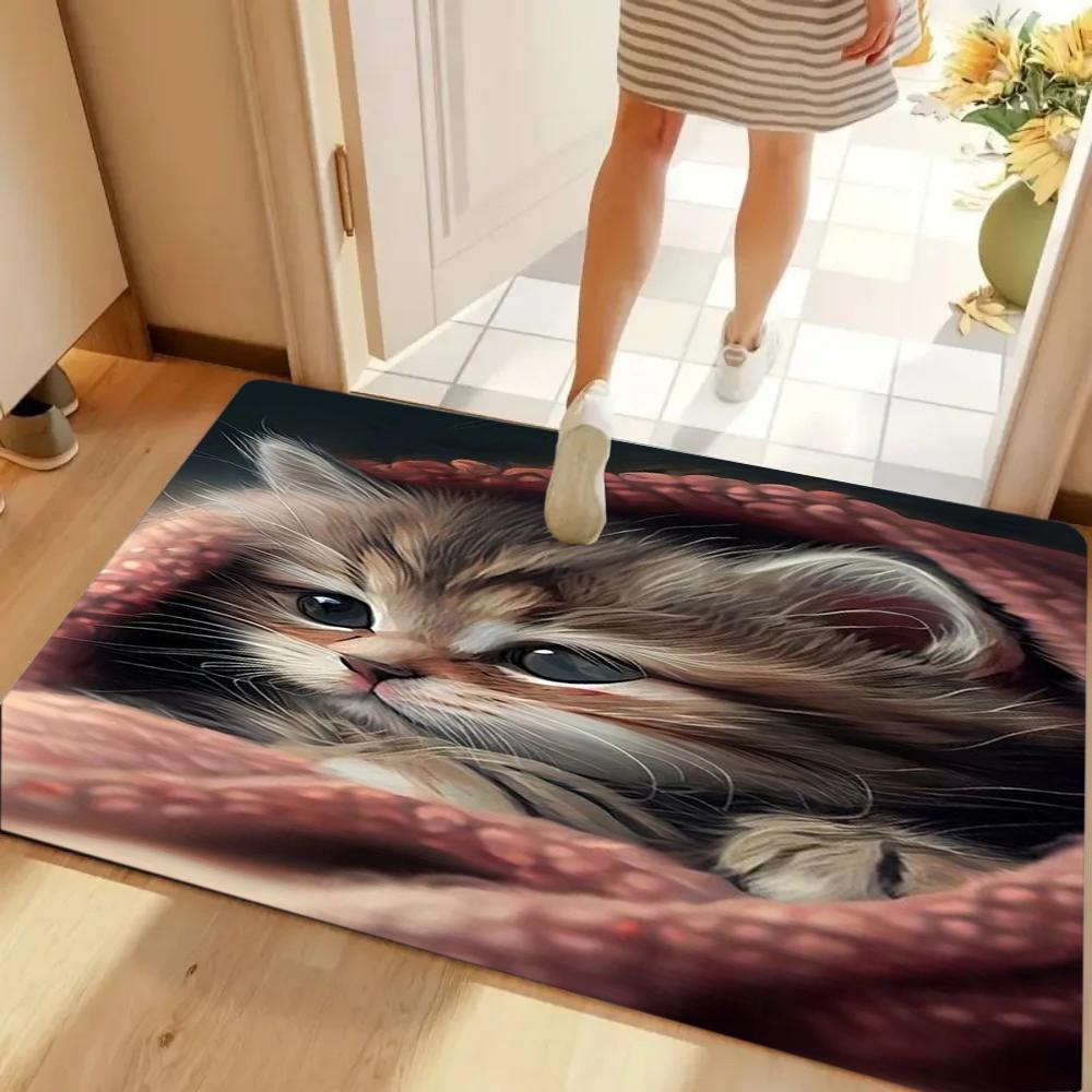 Funny Cat 3D Hole Carpet Welcome Floor Mat Cartoon Animal Rug for Home Entrance Decoration Door Mat Welcome Mat Kitchen Mat