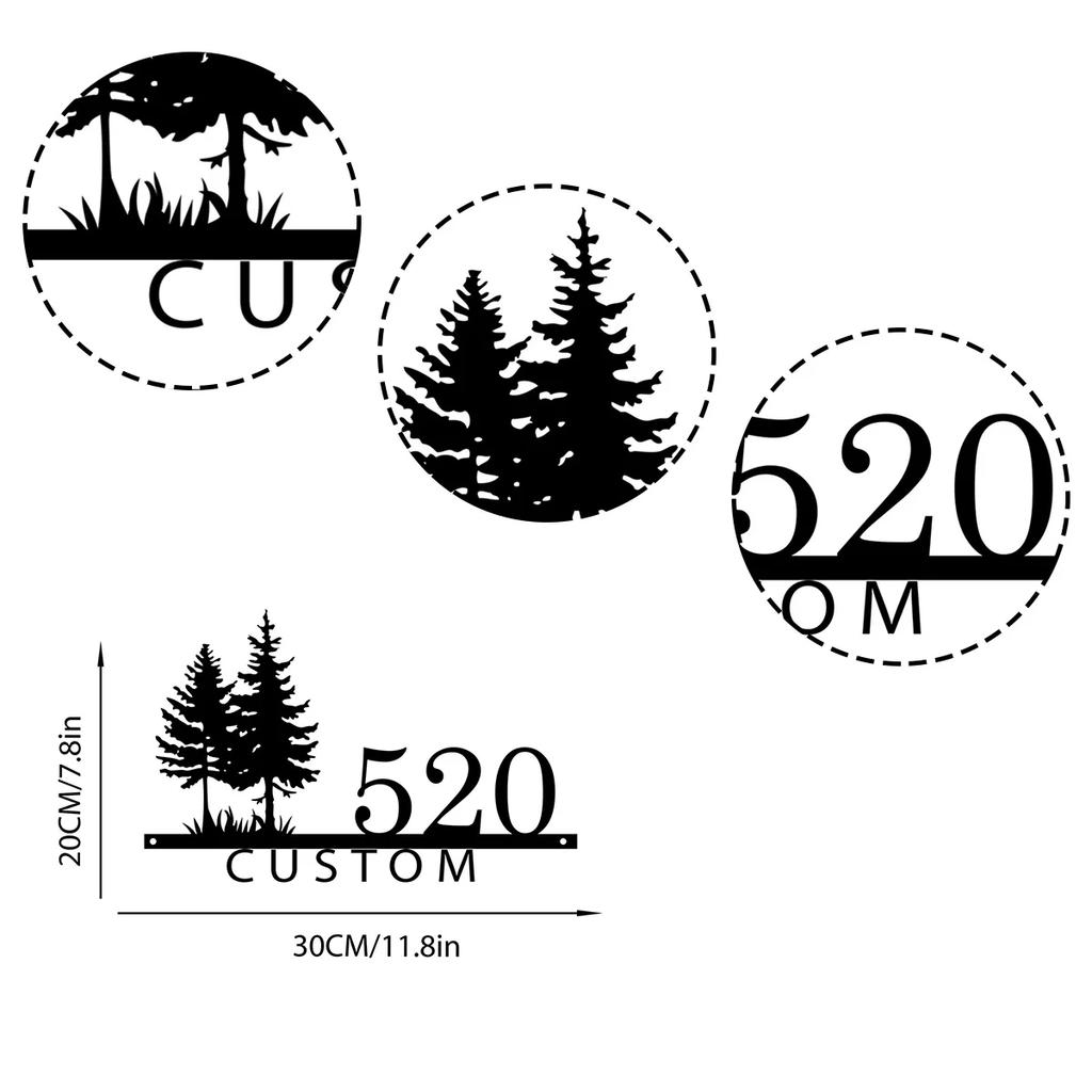 Metal House Number Sign, Personalized Pine Tree Address Plaque, Farmhouse Outdoor Name Plate, Rustic Mailbox Decor