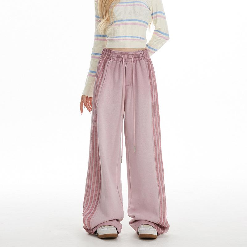New street dance striped sports pants for women 2026, jazz dance long pants, wide-leg straight pants