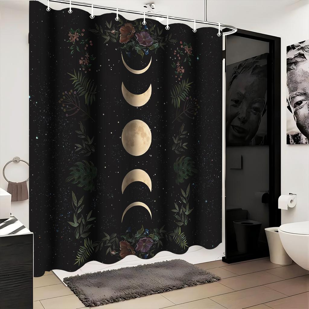 Starry Moon Print Shower Curtain - 72x72 Inches, All-Season Art Theme, Ideal for Ramadan & Eid al-Fitr Decor