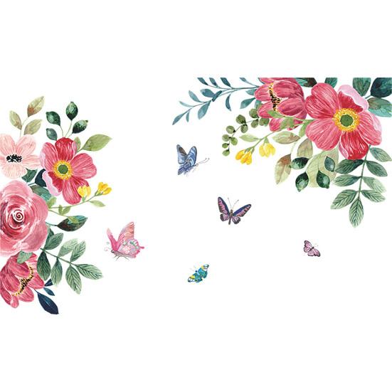 Vivid Long-lasting Wall Decals PVC Romantic Flowers Butterfly Wall Stickers