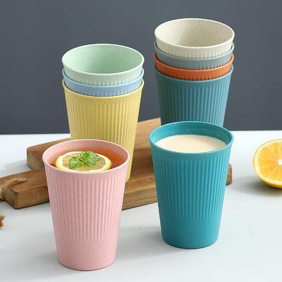 Wheat Straw Stripe Couple Water Cups Multi-Functional Milk Coffee Mug Household Plastic Mouthwash Cup Drinking Accessories