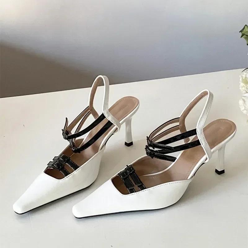 Novelty Straps Buckle Designer Thin High Heels Women Sexy Pointed Toe Heeled Sandals Patent Leather Women Pumps Wedding Shoes