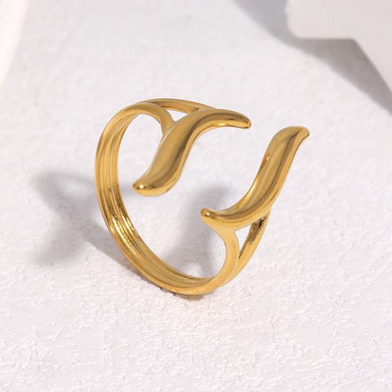 Middle Finger Ring Opening Adjustable Fit Women Ring Stainless Steel Texture Curved Geometric Shape Finger Band Jewelry Gift