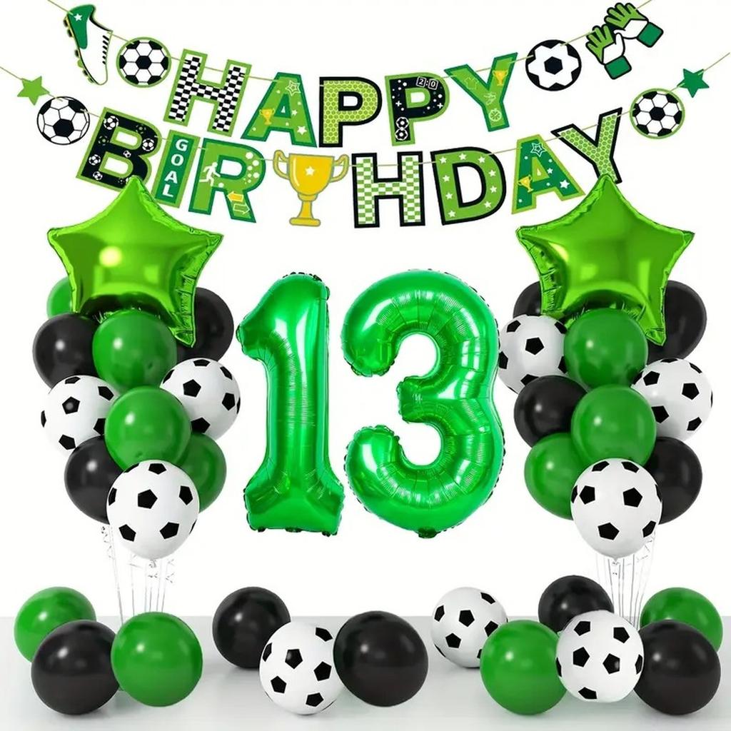 Football Themed Foil Balloon Set Number Balloons Party Decoration Kit Birthday Celebration Accessories Sports Event Supplies