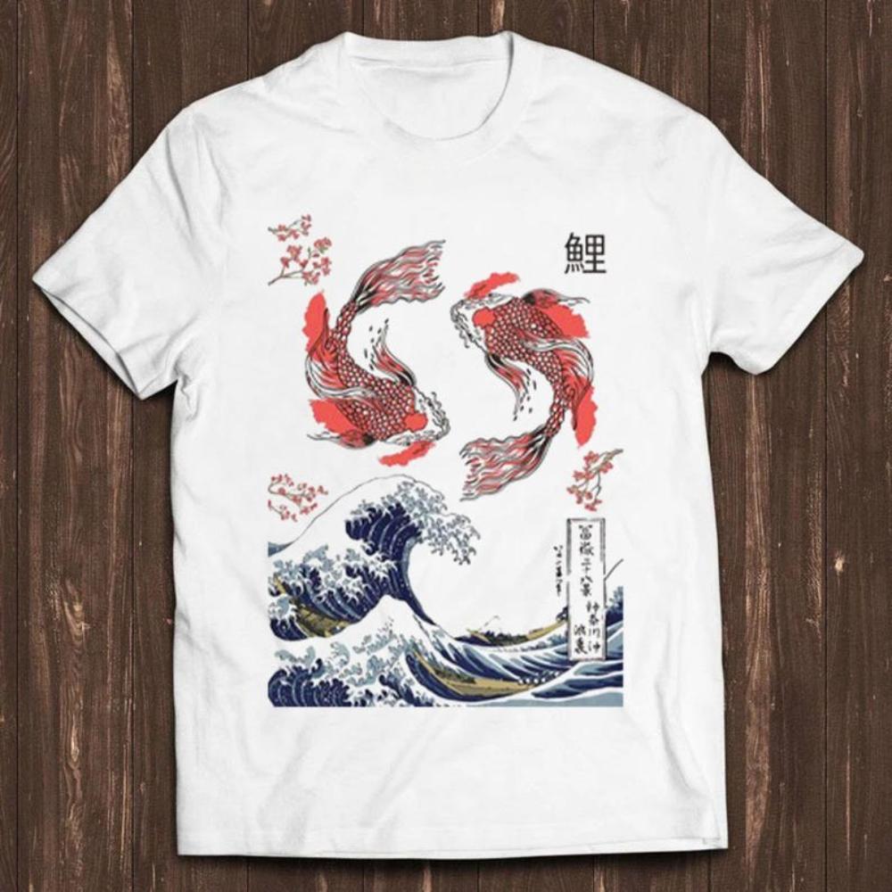 Yin Yang The Great Wave Off Koi Fish Japanese Graphic T Shirts Woman Man Vintage Harajuku Style Tshirt Cotton Shortsleev S
