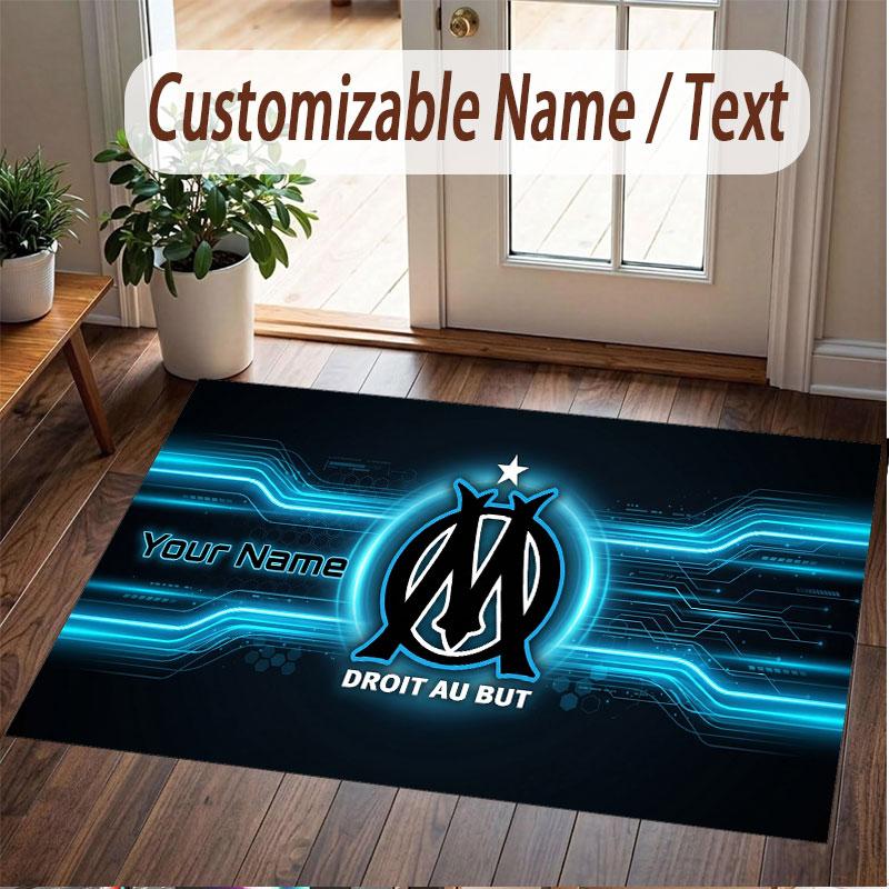 Benutzerdefinierter Teppich Olympique Marseille FC Muster Druck Name Text Weicher Rutschfester Boden Teppich für Zuhause Innen Dekoration
