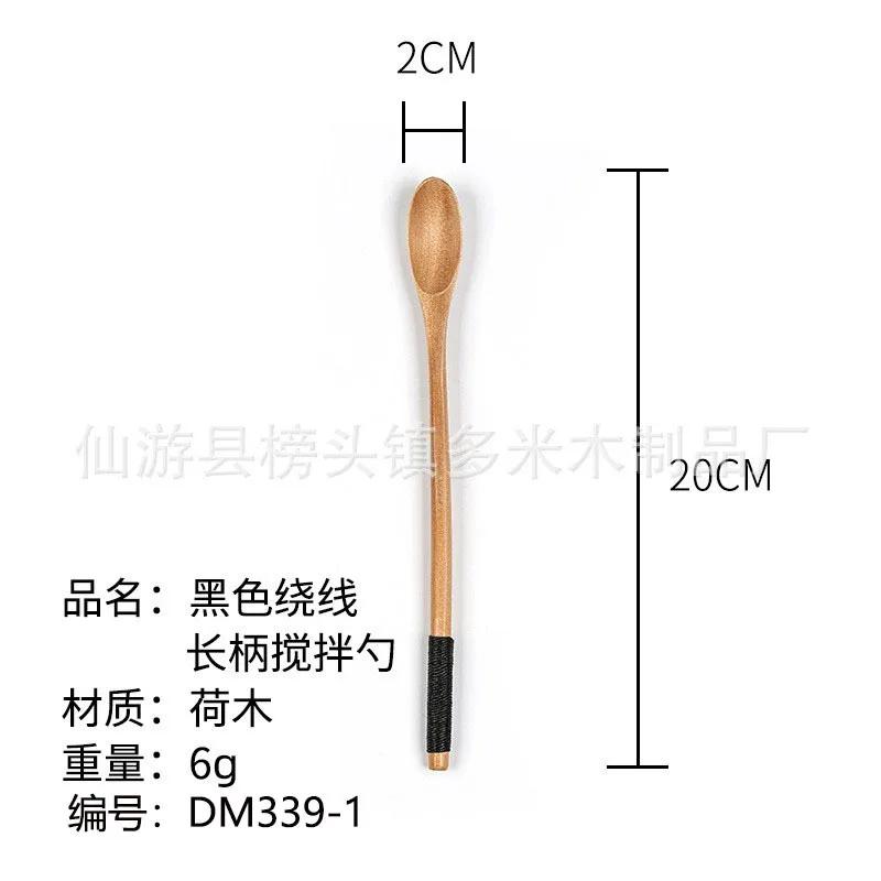 1pcs Long Handle Coffee Spoon Natural Creative Solid Wood Tableware Stir Stick Milk Tea Honey Wooden Kitchen Tools