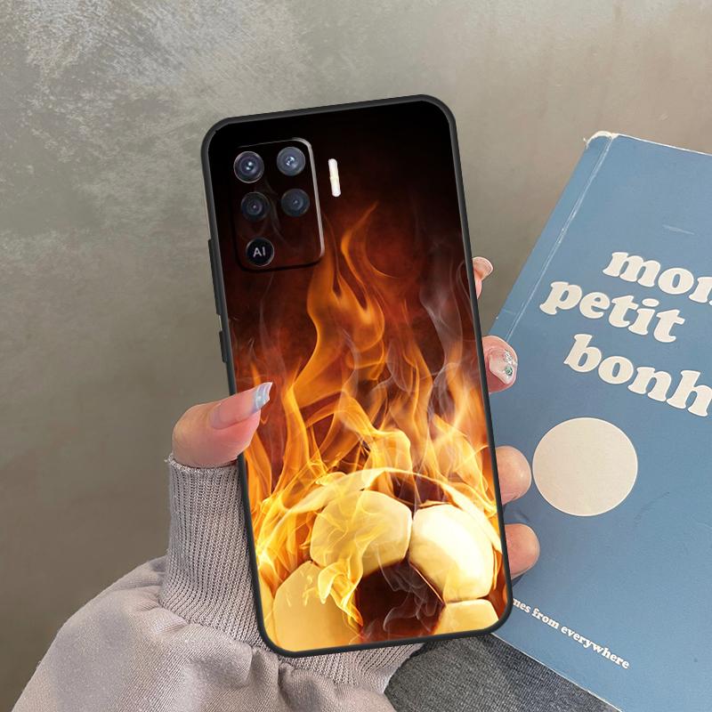 Fire Football Ball Soccer Case For Oppo A80 A40 A60 A98 A78 A18 A38 A58 A16 A76 A96 A17 A77 A74 A94 A54 A57S A15 Cover