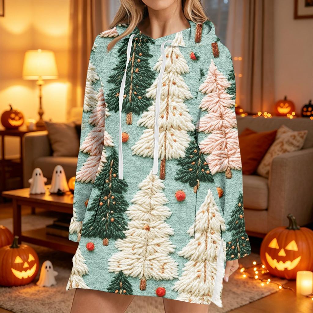 Women's Casual Long Sleeve Christmas Print Hoodie for Winter Holiday