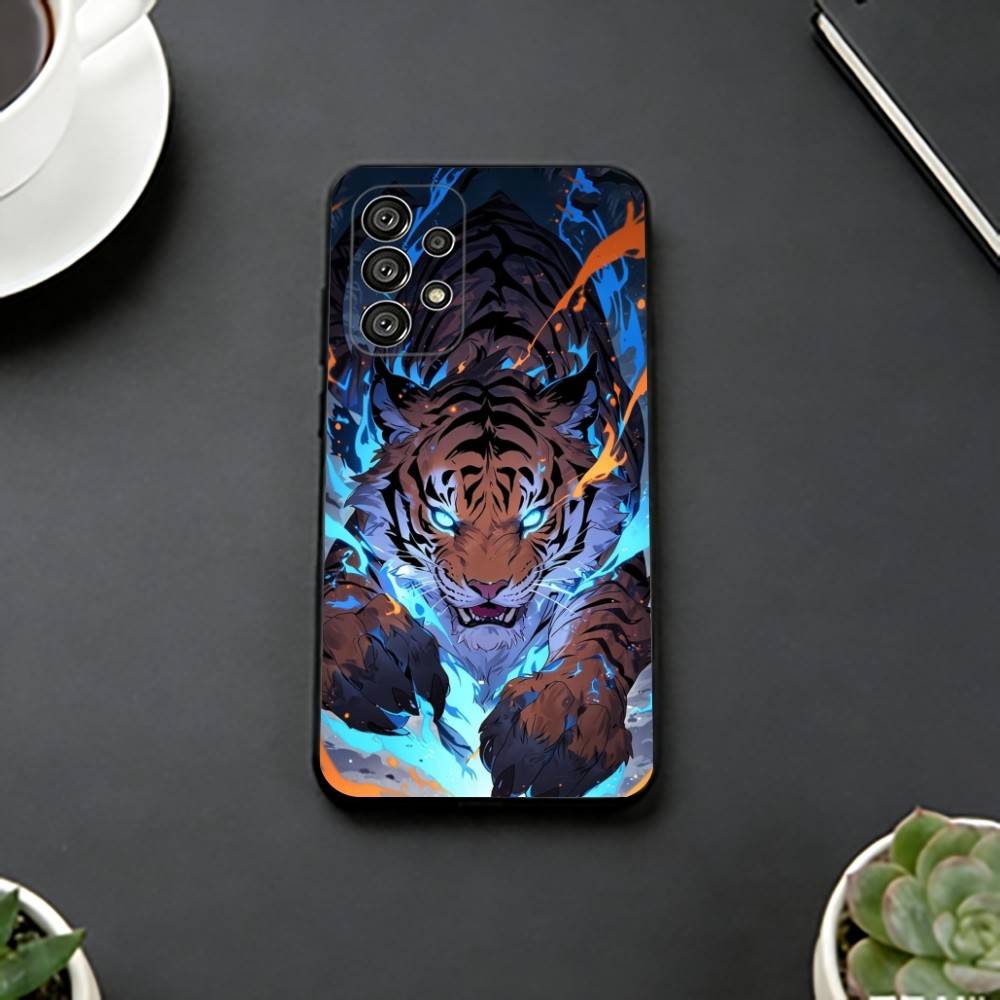 Cartoon Ferocious Tiger Phone Case For Samsung S25,S24,S21,S22,S23,S30,Ultra,S20,Plus,Fe,Soft Silicone Black Cover