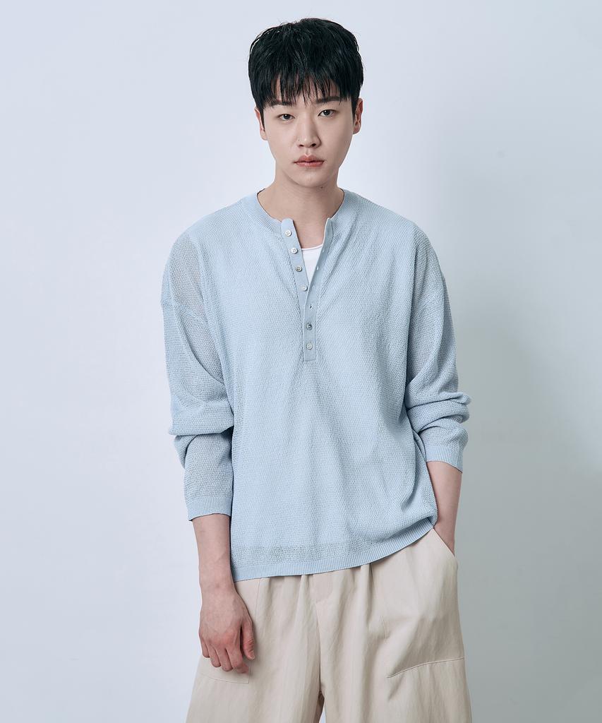 Ousa Linen Blend Henley Neck Knit 4 Colors