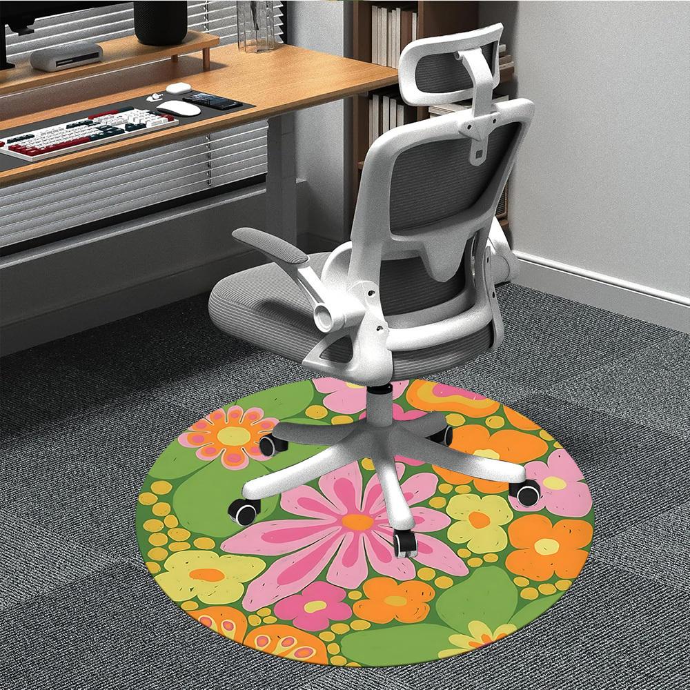 1pc Floral Pattern Office Round Area Rug, Indoor Mat Suitable For Office, Under Office Chairs Bedroom Living Room Home Decor, Room Deco