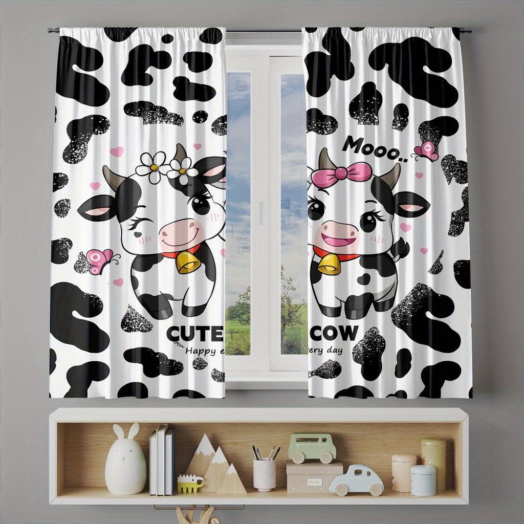 Cute Cow Print Curtains Polyester Fabric Suitable Bedroom Living Room Decoration Curtain Machine Washable Ideal For Area