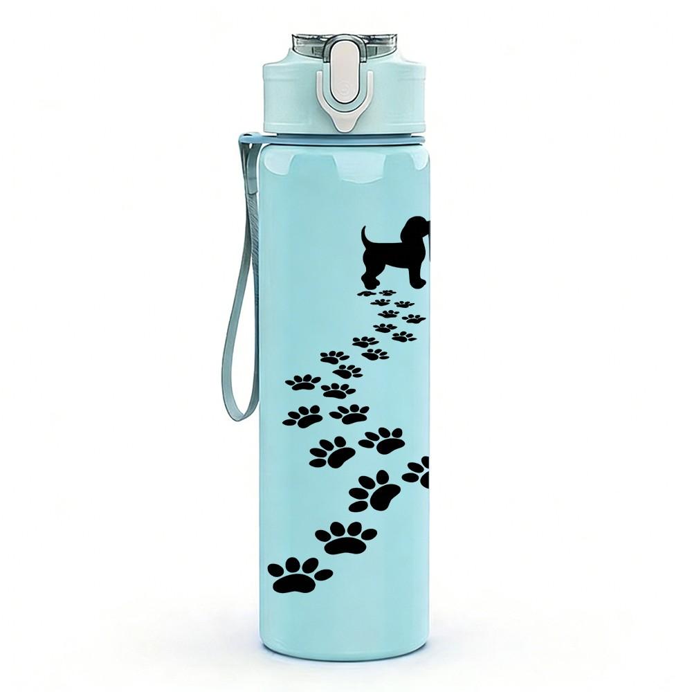 1PC Paw Print Trail Footstep Art Print 750ml Color Plastic Sports Water Bottle Leakproof Flip Straw Lid Suitable for Sports Office Home Use