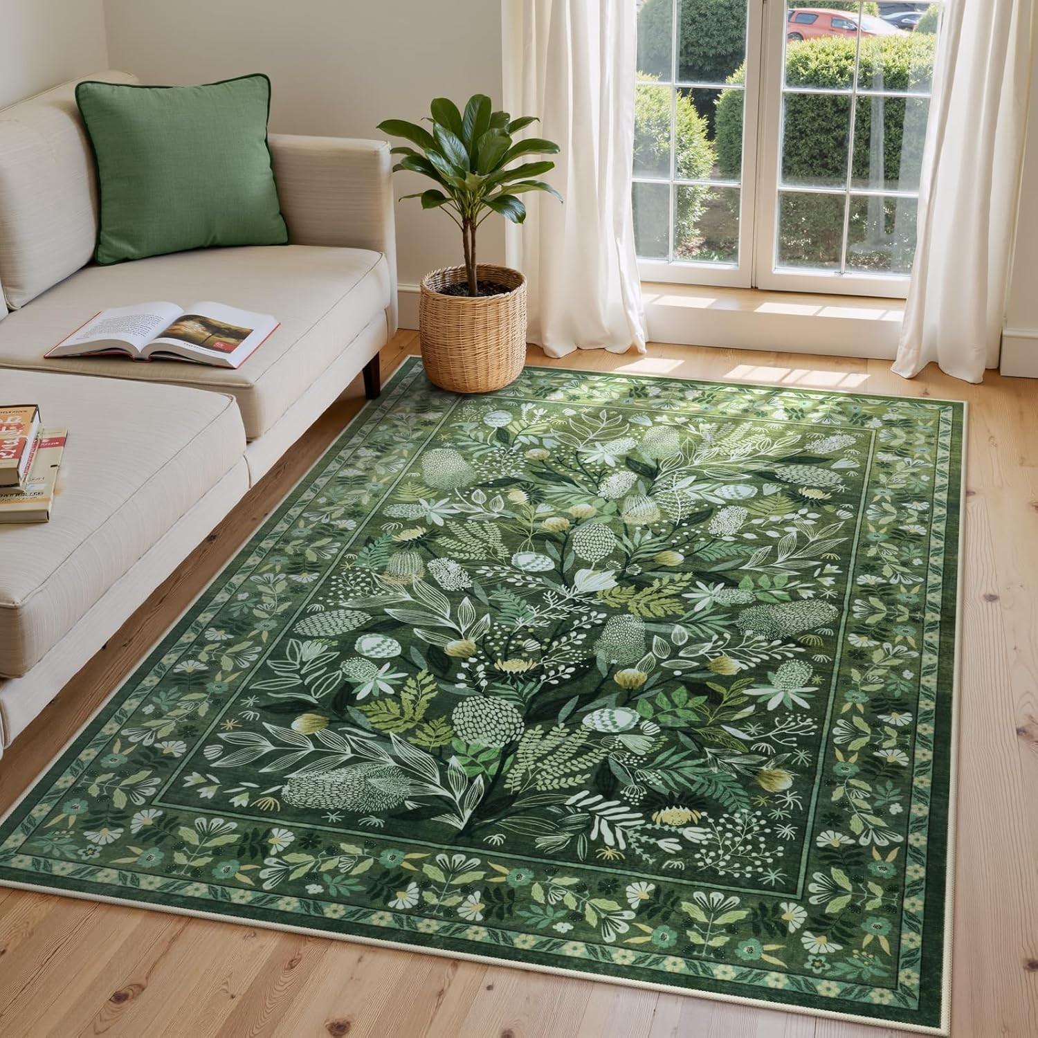 

Christmas Area Rug Botanical Floral Washable Rugs for Living Room Holiday Decor, Non-Slip Soft Modern Bedroom Rug,Indoor Carpet 40x60cm