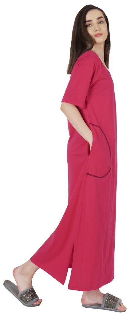 Inkmeso Solid Long Nightgown For Womens V-Neck Loungewear Casual Sleep Dress With