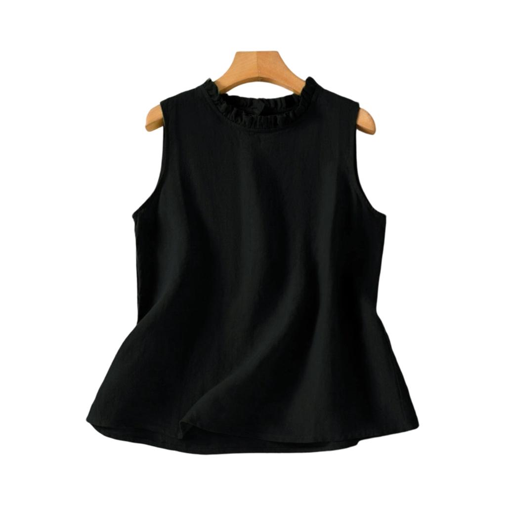 Women's Ruffled Collar Cotton And Linen Vest