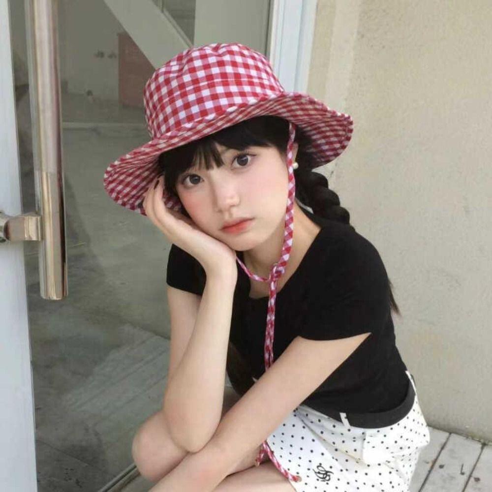 Japanese Y2k Fishmen Hat Lattice Bucket Hat Spring Wide Brim Sun Hat  Travel