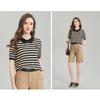 Snowforte Women's Striped Wool Blend Short-Sleeve Polo Knit Top
