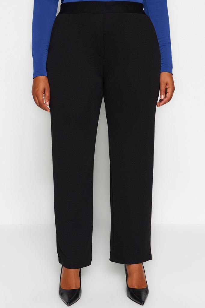 Women's Style Plus Size Black High Waist Crepe Knitted Trousers