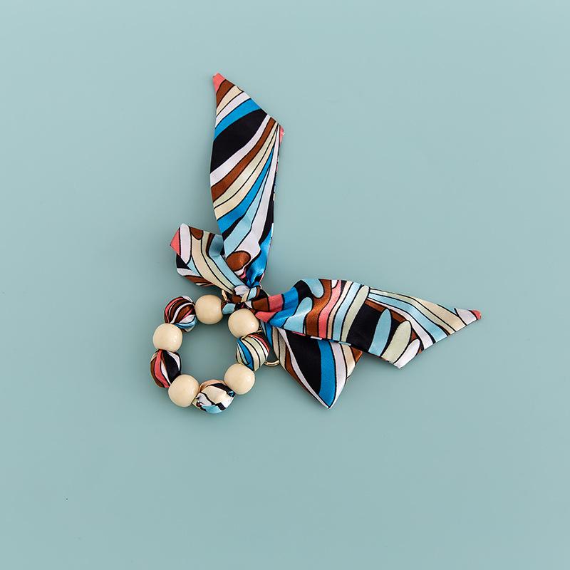 

Silk Scarf Bag with Beaded Bow & Wooden Beads Keychain Ornaments - B346