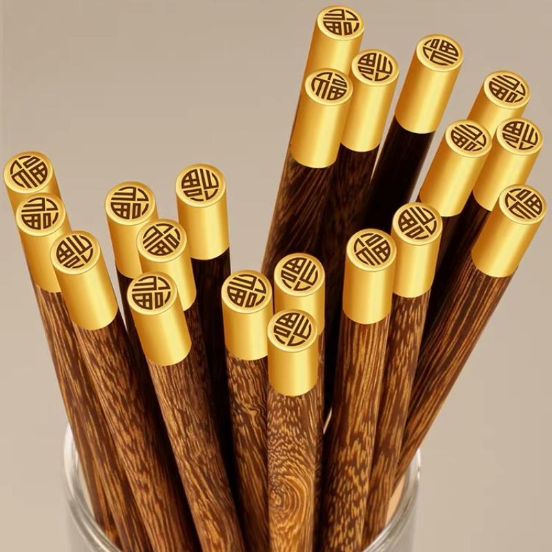 Chicken Wing Wood Chopsticks for Home Use Hotel High Grade Solid Wood Chopsticks Set Metal Head Lacquerless Waxless Chopsticks