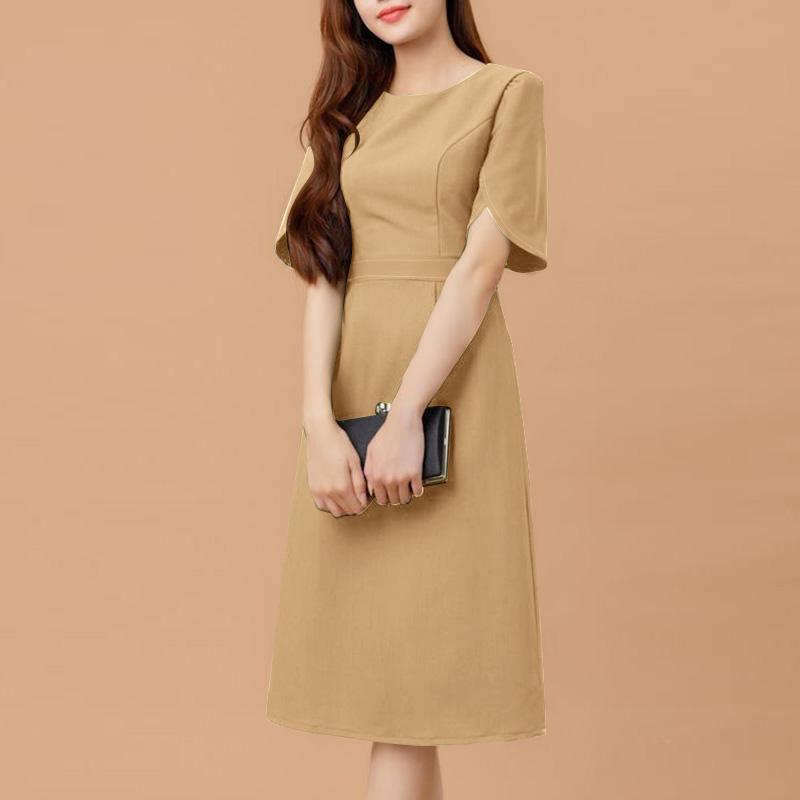 

ZANZEA Женское повседневное летнее платье с круглым вырезом и коротким рукавом 3XL хаки