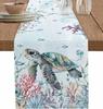 Sea Turtle Linen Table Runner Farmhouse Dress Scarves Beach Coral Nautical Dining Table Runners for Table Party Decorations