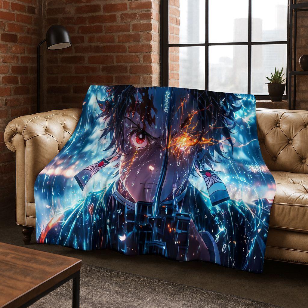 Anime Demon S-Slayer Kamado Nezuko Tanjirou Cartoon Flannel Blanket,Cozy Soft Throw Blanket for Home Bedroom Bed Sofa Cover Kids