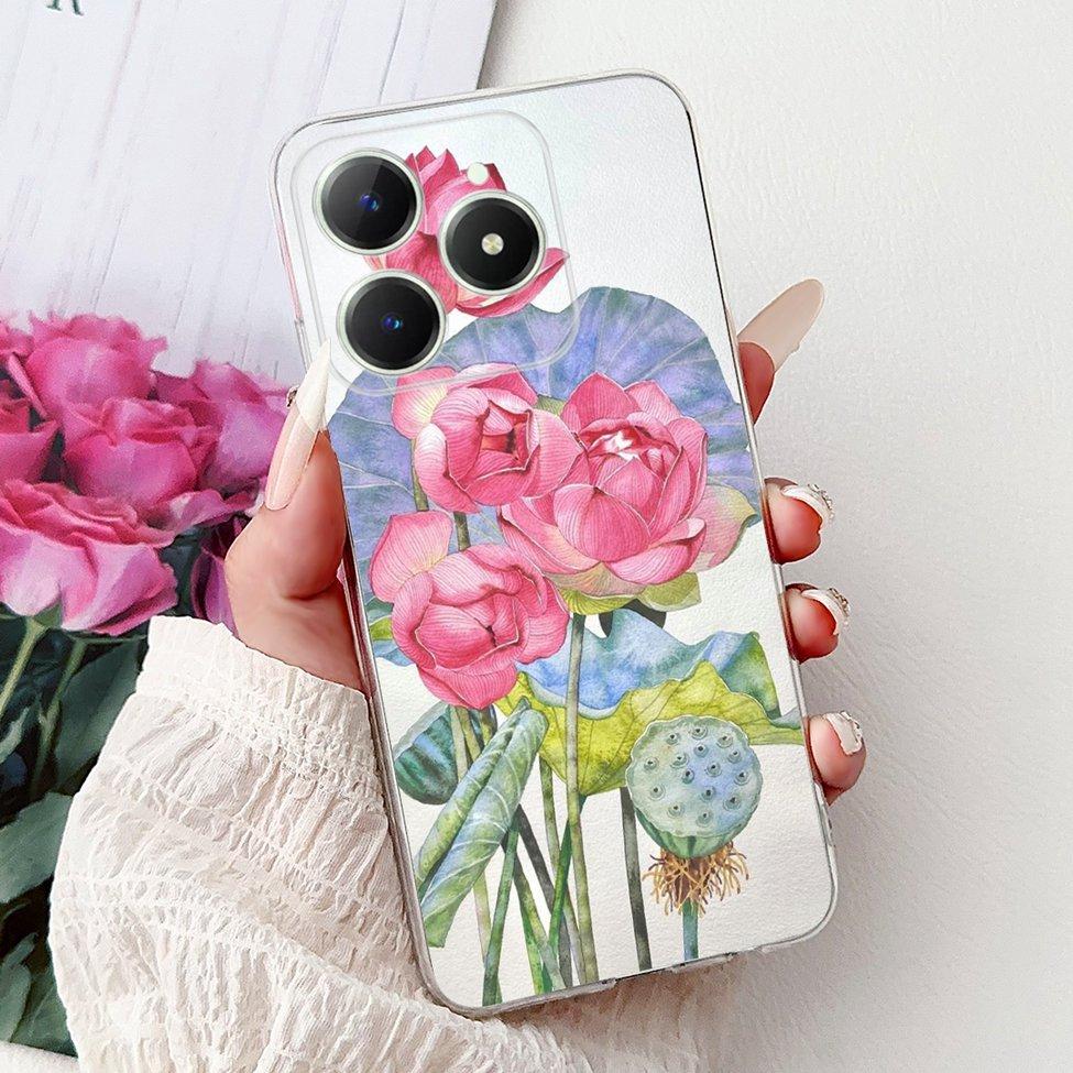 4G Clear For Realme Note 60 Case RMX3933 Luxury Butterfly Love Flowers Cool Lion Painted Phone Case For Realme Note 60X RMX3938