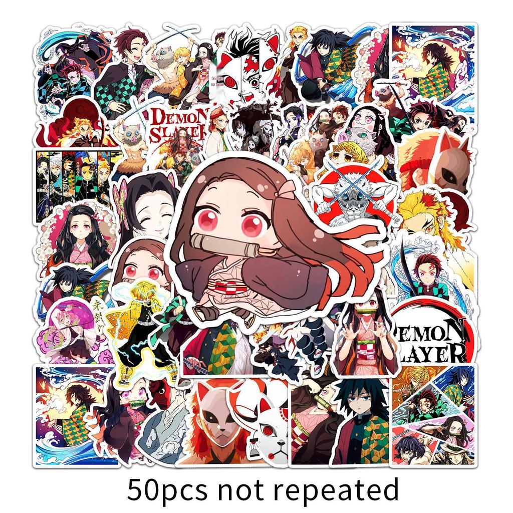 Demon Slayer Anime Sticker Pack: 50 Waterproof DIY Cartoon Stickers for Skateboards & Suitcases
