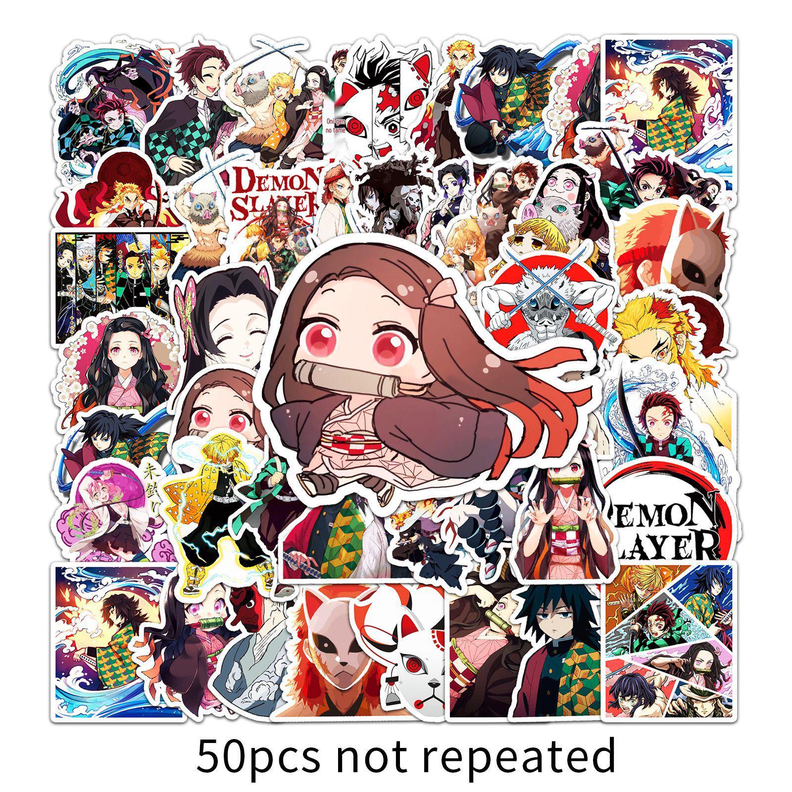 50 Japanese Anime Demon Slayer Stickers: Waterproof Characters for Journaling, Notebooks, Luggage Decoration