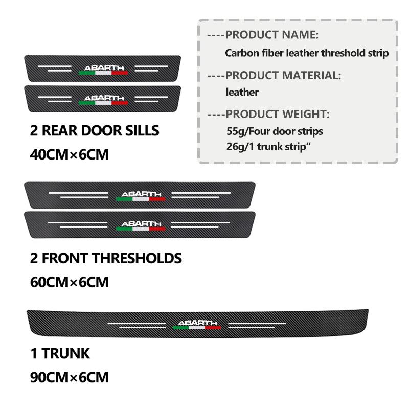 For Abarth Car Door Sill Scuff Plate Decor Carbon Fiber Stickers FIAT 500 Doblo Tipo FR Panda Argo Freemont Bravo Punto