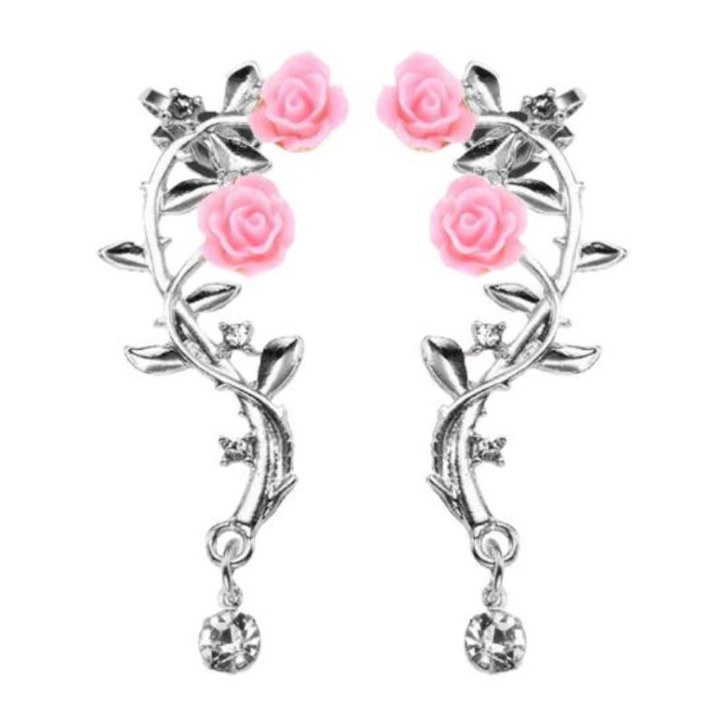 Non-Pierced Flower and Vine Motif Clip-On Earrings In Gold and Silver