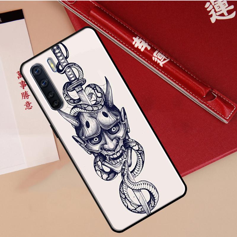 Samurai Oni Mask Case For Oppo A78 A38 A80 A60 A40 A18 A98 A58 A96 A76 A16 A94 A74 A54 A15 A17 A57 A77 A5 Pro