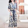 Heavy-duty Printed Mulberry Silk Dress Women's Summer New Short-sleeved Temperament Elastic Satin Silk Skirt
