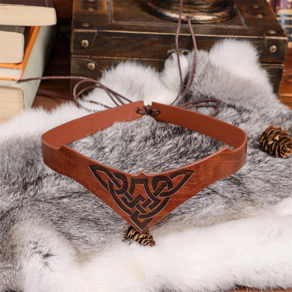 Diadema Vikinga Ajustable con Diseño de Nudo Celta y Runa Nórdica - Accesorio Estilo Vikingo de Cuero Sintético para LARP, Cosplay