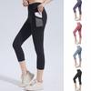 Mesh Pocket Fitness Pants Calf Length Sports Leggings Gym Pants Yoga Cropped Pants Slimming
