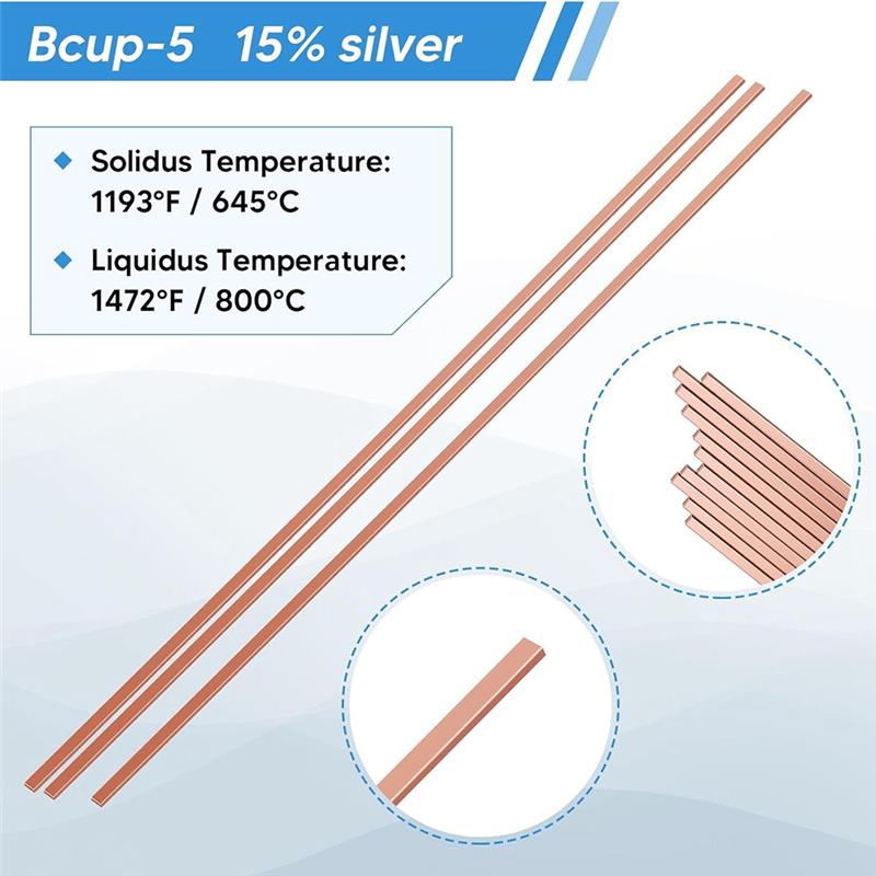 A84E-Bcup-5 Brazing Rods 15% Silver Solder Copper Phosphor Industry Grade Welding Sticks 0.050" X1/8" X10" 60Pcs