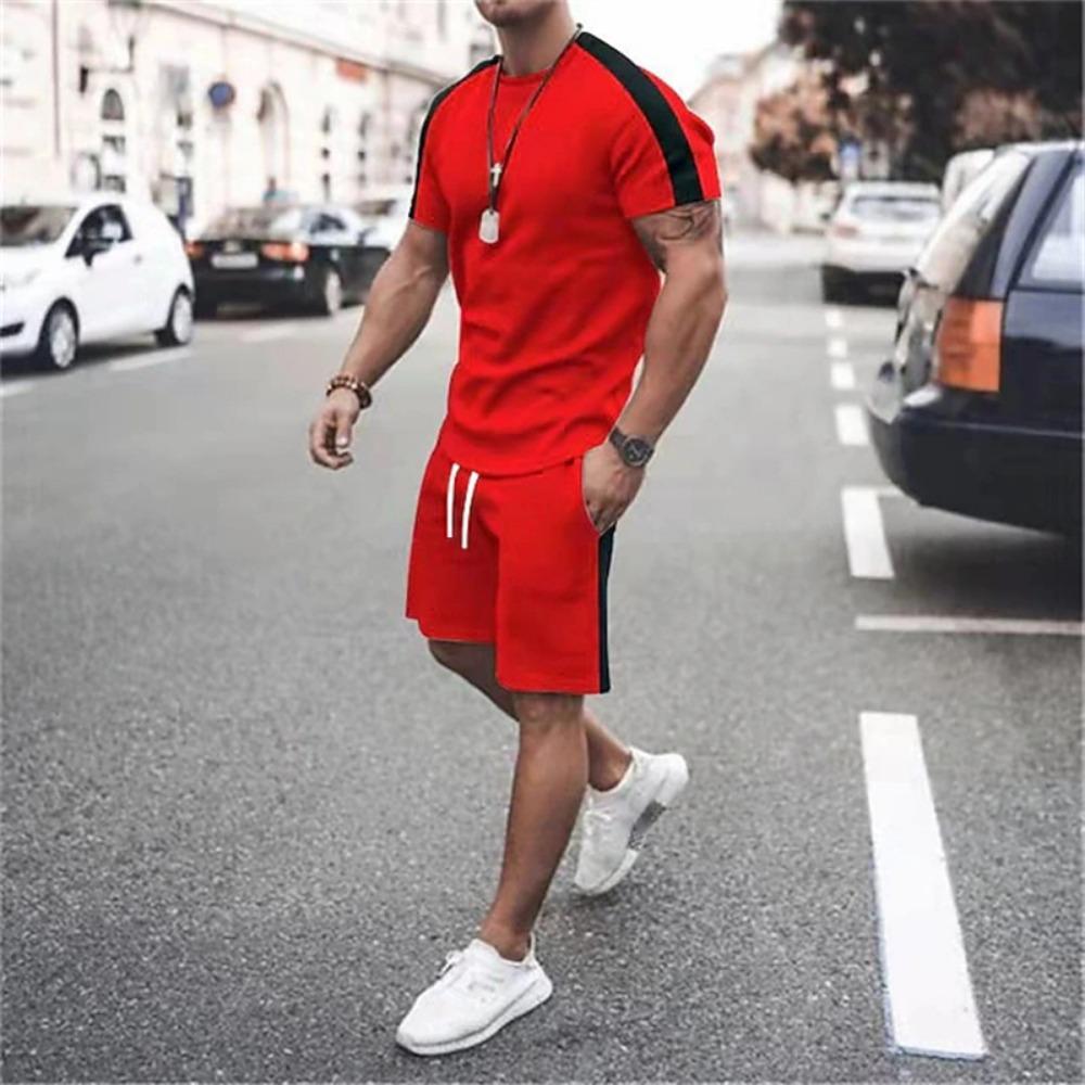 Set Estivo Sportivo Super Street Shooting da Uomo, Set Due Pezzi, T-shirt, Pantaloncini, Set Casual Stampato