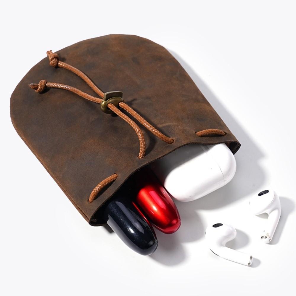 Sacchetto Portatile in Pelle con Coulisse Stile Nordico Retrò Portamonete Borsa in Vera Pelle per Conservare Gioielli Contanti Portagioielli Monete