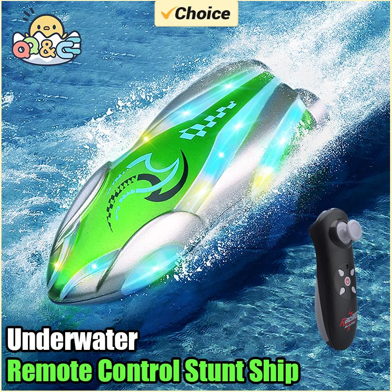 Non-Toxic Rc Boat 2.4Ghz Otters Stunt Ship High Speed Mini Light Rotatable Underwater Indoor Bath Radio Controlled Toys For Children Kids Gift