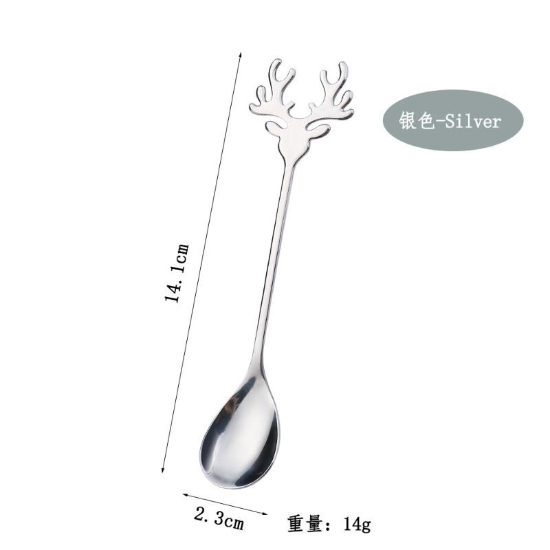 4pcs Christmas Elk Head Shape Stainless Coffee Spoon New Year 2026 Christmas Decoration Table Decor for Home Navidad 2025 Gifts