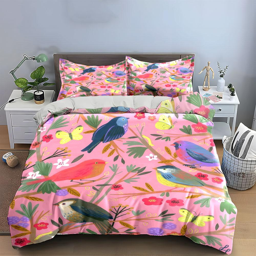 Birds And Flowers Decorative Set Soft Comfortable Duvet Cover Bedding Set Included 1*Duvet Cover & 2*Pillowcases, Gift
