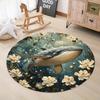 Flannel Printed Round Rug With Whale And Flowers Design For Living Room Home Decor Soft Floor Mat Nature Inspired Art