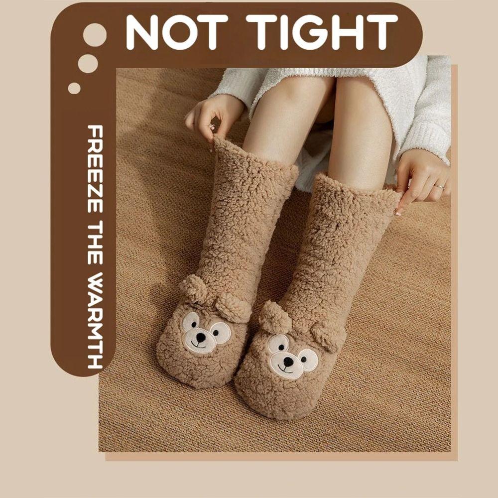 Warm Thickened Thermal Socks Soft Coral Fleece Snow Socks Cartoon Anti Slip Foot Warmer Christmas Gift