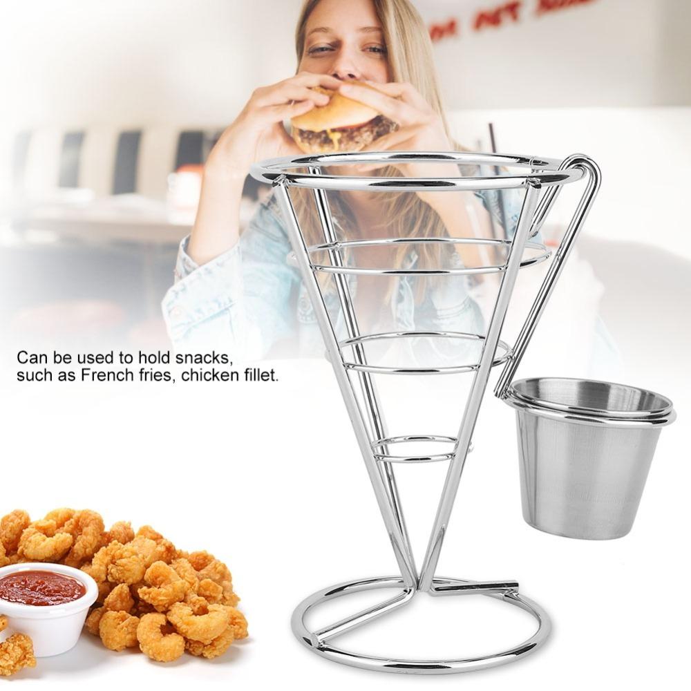 Iron French Fry Cone Holder Sliver Fries Baskets Practical Fries Display Stand Buffet Party