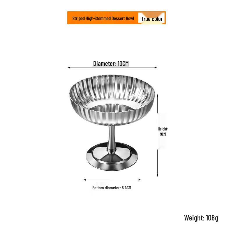 ZISIZ Stainless Steel High-Footed Striped Dessert Bowls, Set of 2