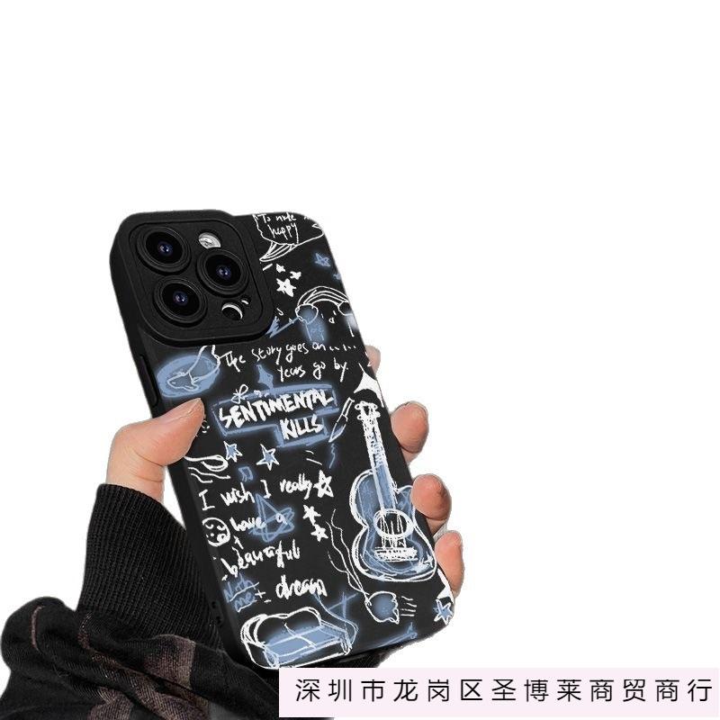 Applicable iPhone17promax mobile phone case Apple 16/15/14 graffiti English guitar 13 creative 12MINI